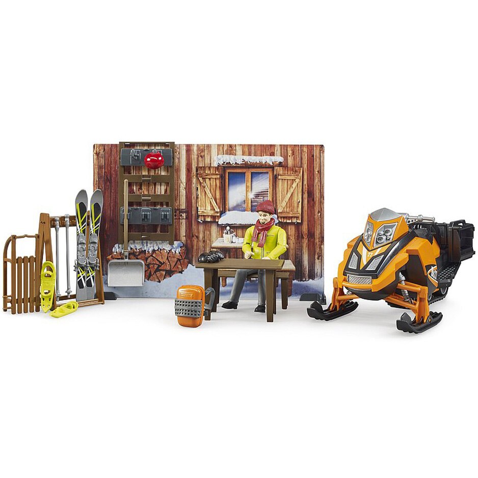Set de joaca Bruder bworld - Cabana montana cu snowmobil