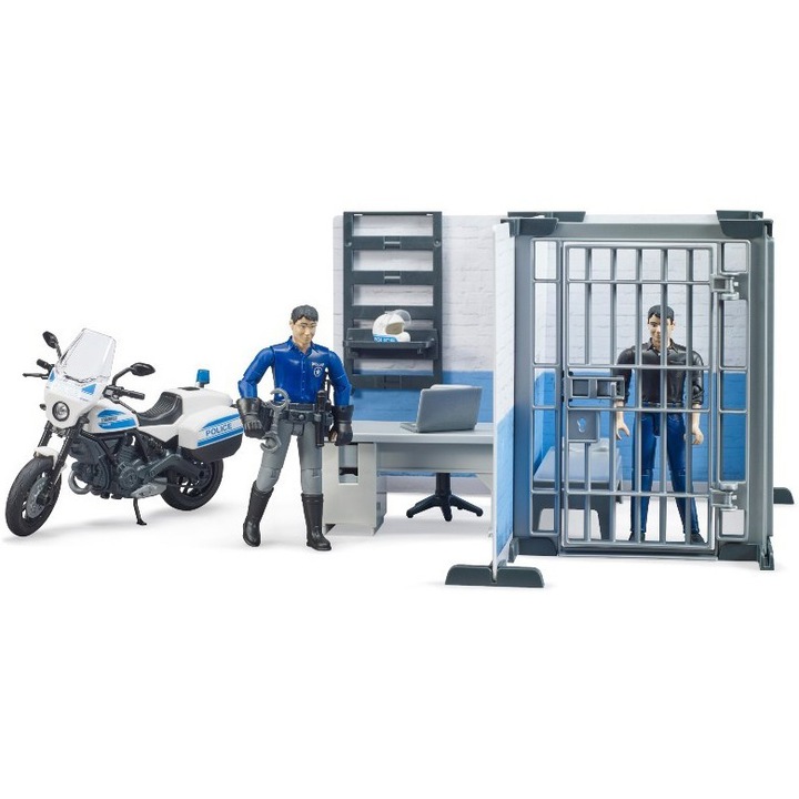 Set de joaca Bruder bworld - Statie de politie cu motocicleta