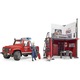 Set de joaca Bruder bworld - Statie de pompieri cu Land Rover Defender si pompier