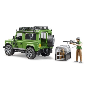 Masina de teren Bruder Forestry - Land Rover Defender, cu padurar si caine Masina de teren Bruder Forestry - Land Rover Defender, cu padurar si caine