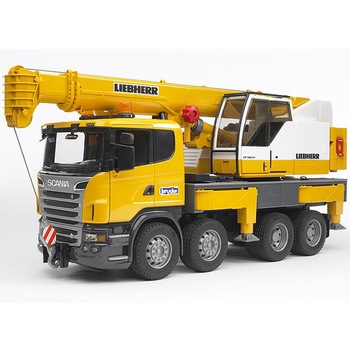 Camion cu macara Bruder Construction - Scania R-Series Liebherr, cu lumini si sunete Camion cu macara Bruder Construction - Scania R-Series Liebherr, cu lumini si sunete