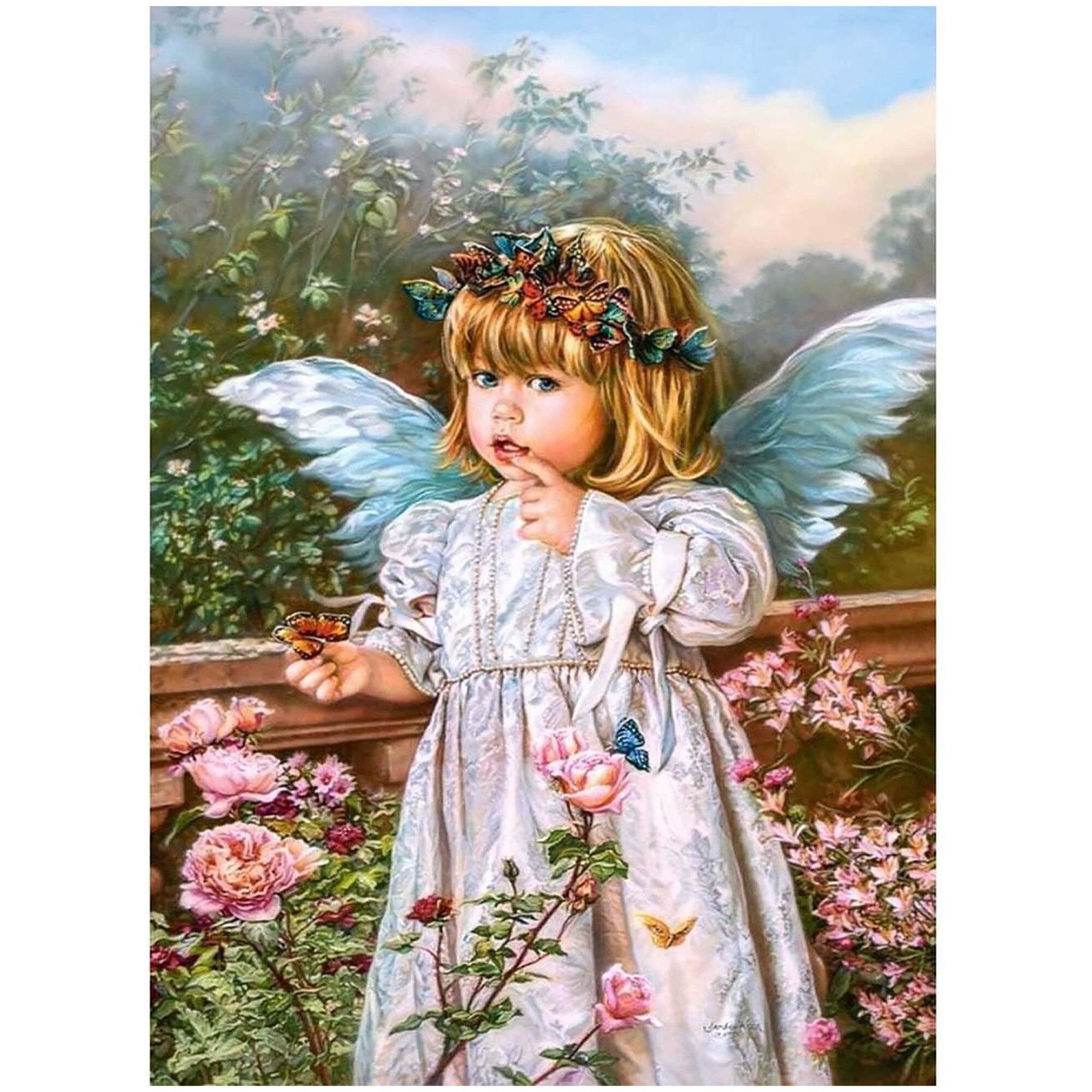 Set de creatie cu diamante 5D, Sundiguer, Model fetita, 30 x 40 cm, Multicolor