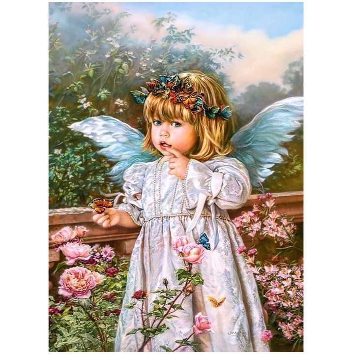 Set de creatie cu diamante 5D, Bimkole, Model fetita, 30 x 40 cm, Multicolor