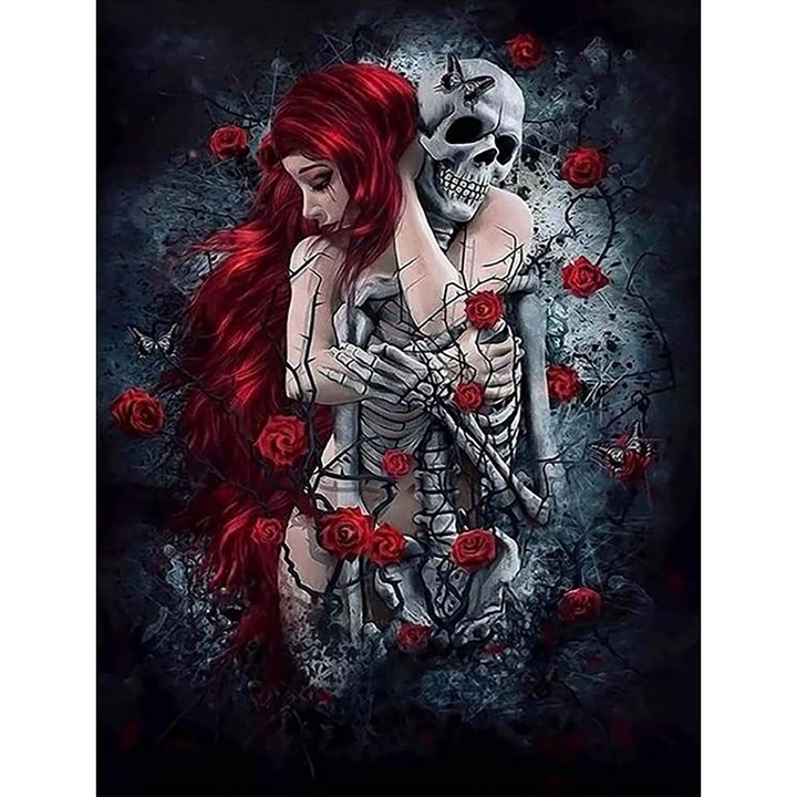 Set de creatie cu diamante 5D, Bimkole, Model trandafiri rosii, 30 x 40 cm, Multicolor