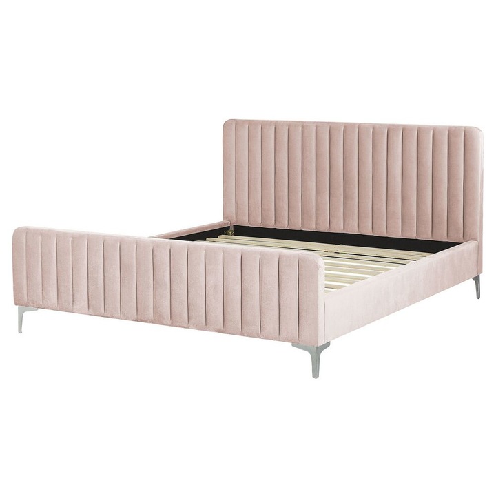 LUNAN Rózsaszín Bársony Franciaágy 160 x 200 cm