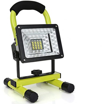 Proiector LED portabil cu maner, reincarcabil, 20W cu mod stroboscop, lumina rosie-albastra Proiector LED portabil cu maner, reincarcabil, 20W cu mod stroboscop, lumina rosie-albastra