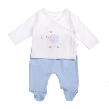 Set nou nascut Babybol, pantaloni cu botosei si tricou, imprimeu ursulet, alb/bleu, 1 luna ,56 cm Set nou nascut Babybol, pantaloni cu botosei si tricou, imprimeu ursulet, alb/bleu, 1 luna ,56 cm