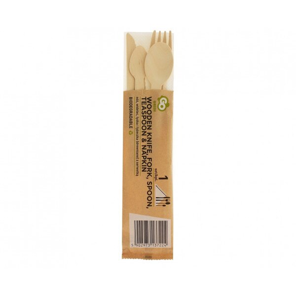 Set 4 tacamuri lemn si servetel, Deco, Natur, 15,5cm