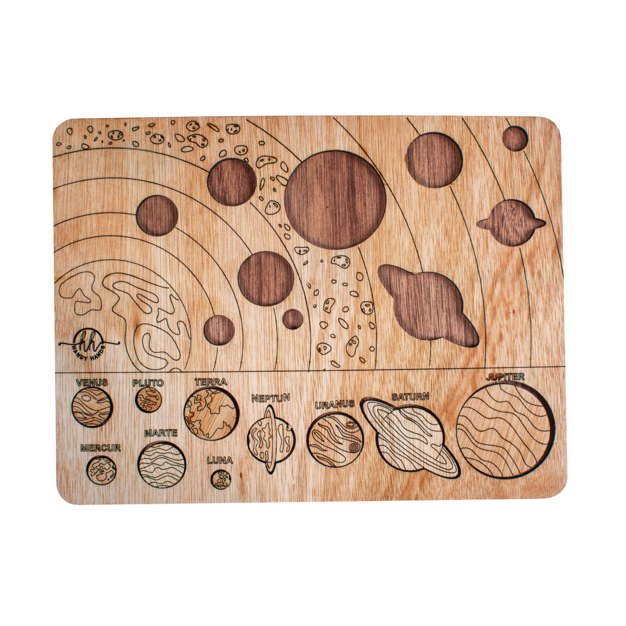 Puzzle din lemn Personalizabil HandyHands – Planete si sistemul solar 36 cm x 27 cm