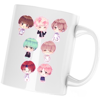 Cana BTS Kpop Anime Chibi Manga, alba, 330 ml Cana BTS Kpop Anime Chibi Manga, alba, 330 ml