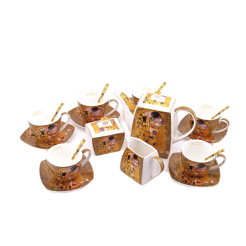 Set portelan ceai pentru 6 persoane, in cutie cadou decor - GUSTAV KLIMT 