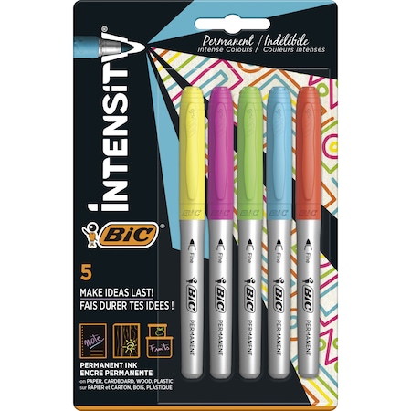 Markere Bic permanent colorate Intense Bl/5 - galben, roz, verde, albastru, portocaliu