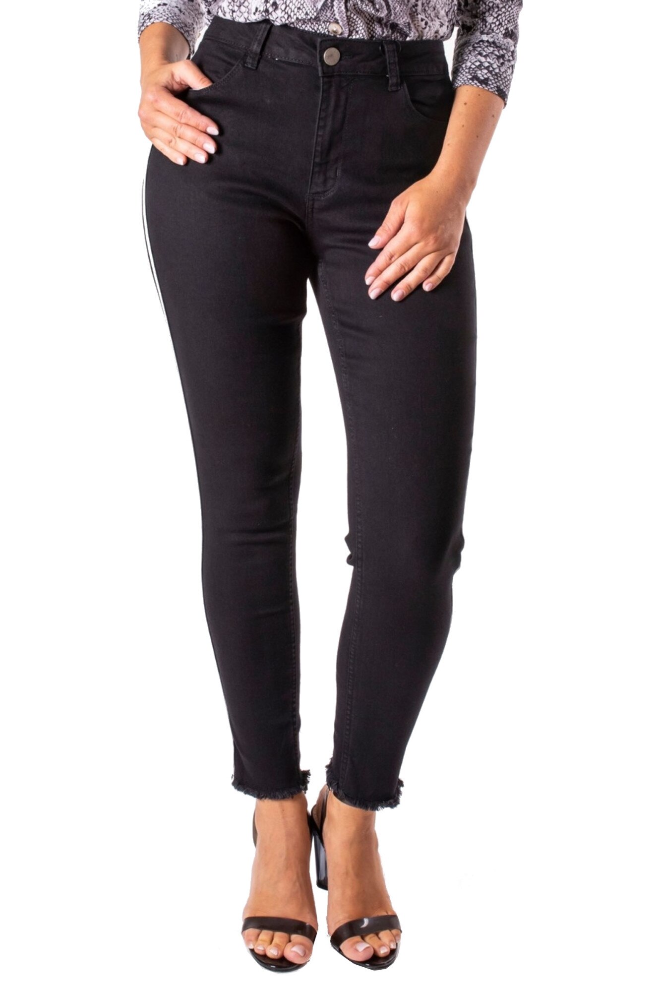 Blugi Dama, FIRI, Cu Dungi, Negru/Albastru