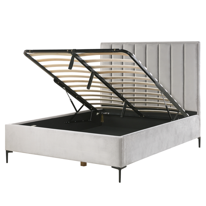 SEZANNE Bársony Franciaágy Tárolóval Szürke Színben 140 x 200 cm