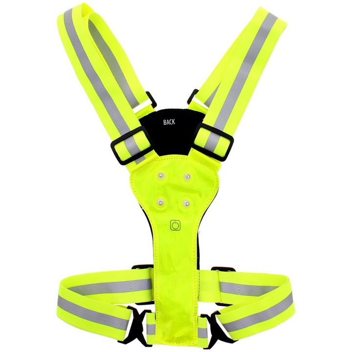 Ham reflectorizant ajustabil cu leduri pentru siguranta nocturna, Action, folosite la alergare, ciclism, galben neon