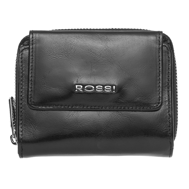 Portofel din piele naturala, Rossi, RSC3835, 12x9.5x3cm, Negru