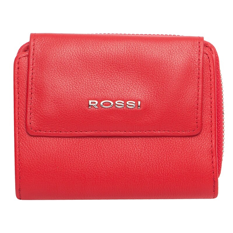 Portofel din piele naturala, Rossi, RSC3833, 12x9.5x3cm, Rosu mat
