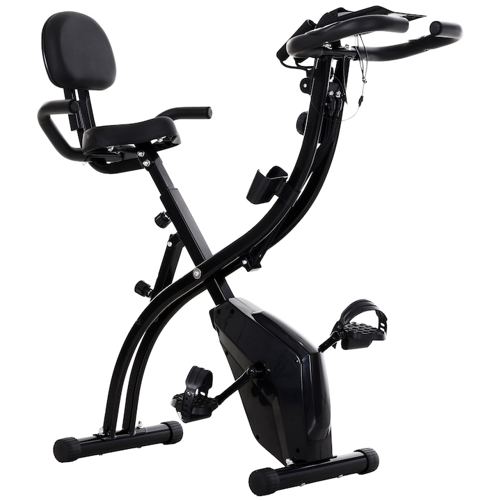 Bicicleta fitness Homcom, 6 nivele, Ecran LCD, 52 × 107 × 110 cm, Negru