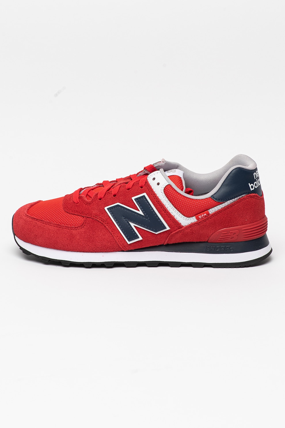 New Balance, Pantofi sport de piele intoarsa si material textil 574, Rosu/Bleumarin inchis/Alb