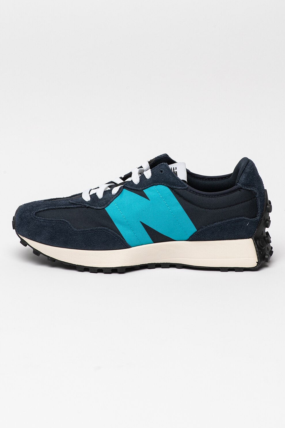 New Balance, Pantofi sport de piele ecologica si material textil 327, albastru inchis/alb