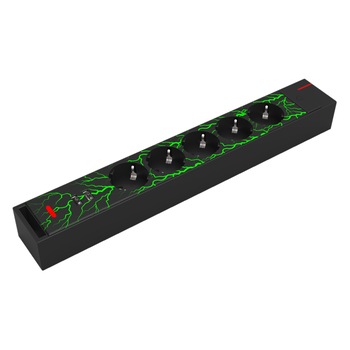 Prelungitor gaming Line, 5 prize cu contact protectie si 2 prize USB 2.4A, 3680W, RGB Prelungitor gaming Line, 5 prize cu contact protectie si 2 prize USB 2.4A, 3680W, RGB