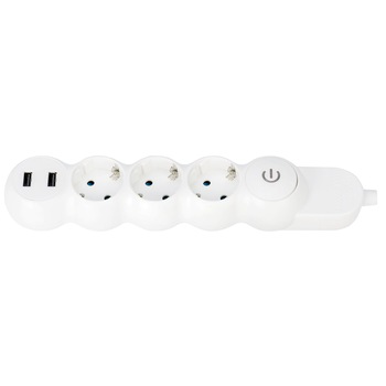 Prelungitor Hoff Line 3 prize, 3 m, 3500W, 2 x USB 2.4A, contact de protectie, intrerupator Prelungitor Hoff Line 3 prize, 3 m, 3500W, 2 x USB 2.4A, contact de protectie, intrerupator