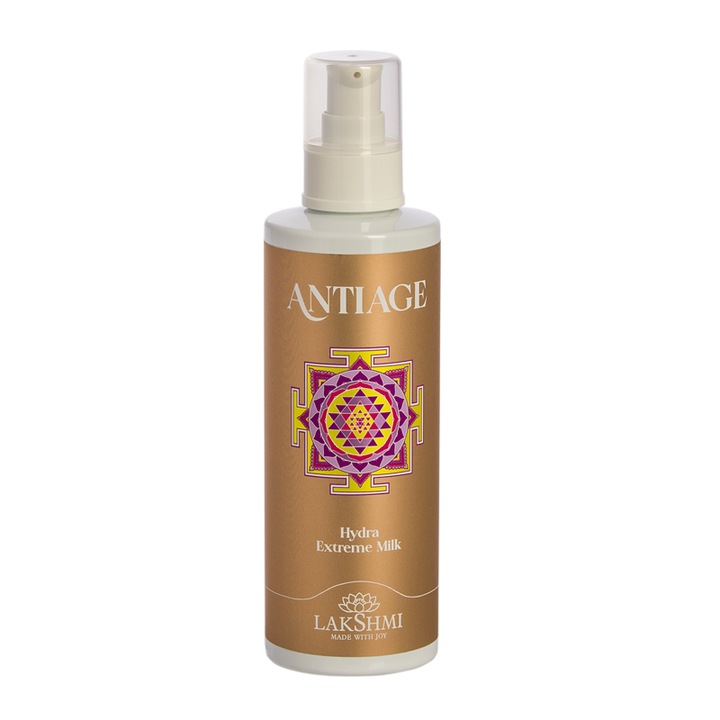 Lakshmi Hydra Extreme Öregedésgátló arctisztító tej, 200 ml, krémes, vaníliával, öko-bio