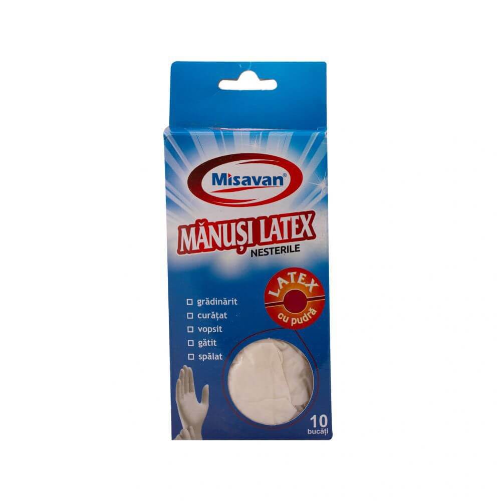 Set 10 Manusi Pudrate Misavan, L, Latex, Alb