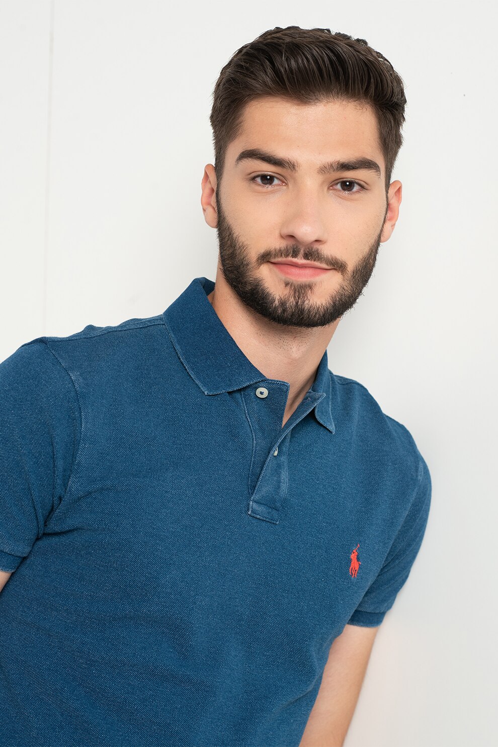 Polo Ralph Lauren, Tricou polo slim fit Classics, Albastru inchis/Rosu