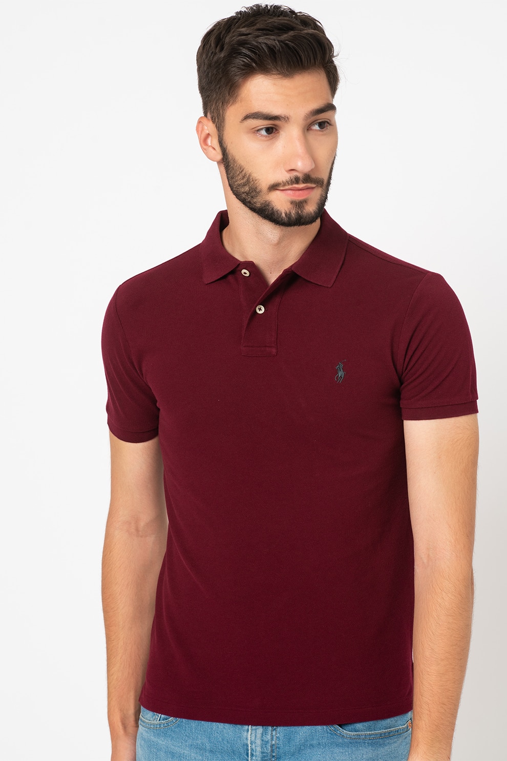 Polo Ralph Lauren, Tricou polo slim fit cu logo discret Classics, Violet pruna