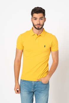Polo Ralph Lauren, Tricou polo slim fit cu logo discret Classics, Galben sofran/Bleumarin Polo Ralph Lauren, Tricou polo slim fit cu logo discret Classics, Galben sofran/Bleumarin