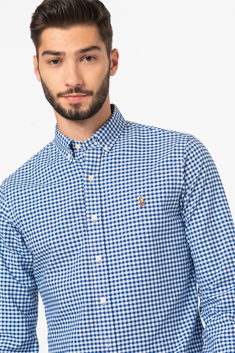 Polo Ralph Lauren, Camasa slim fit cu guler fixat cu nasturi, Albastru inchis/Alb optic