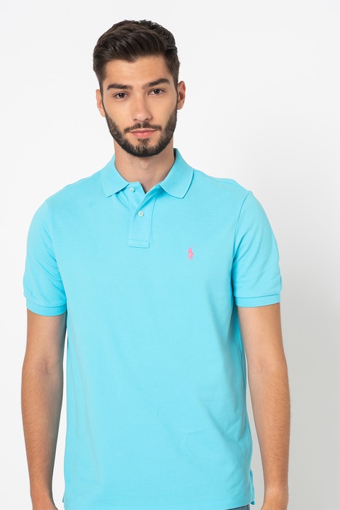 Polo Ralph Lauren, Tricou polo din pique cu logo discret, Roz/Albastru deschis, XL
