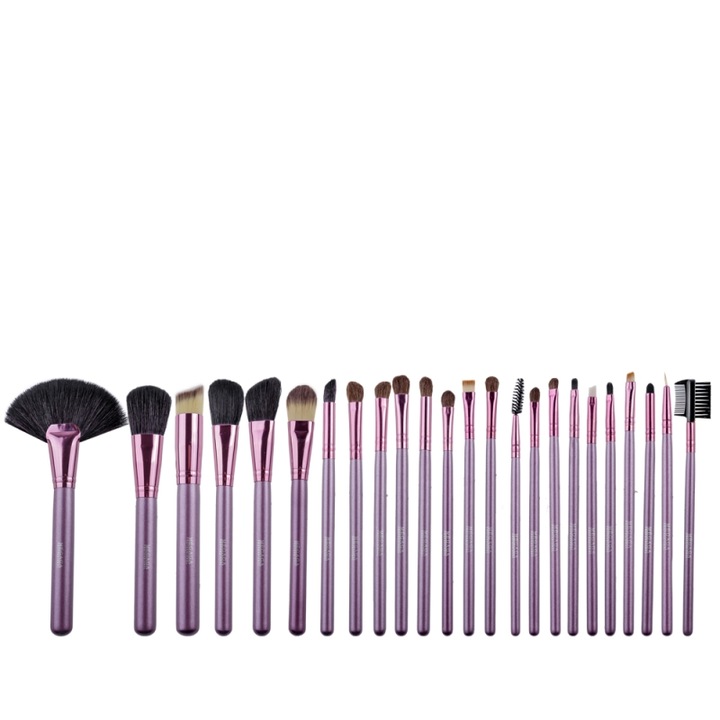 Set pensule makeup, Megaga, cu husa neagra, 24 buc