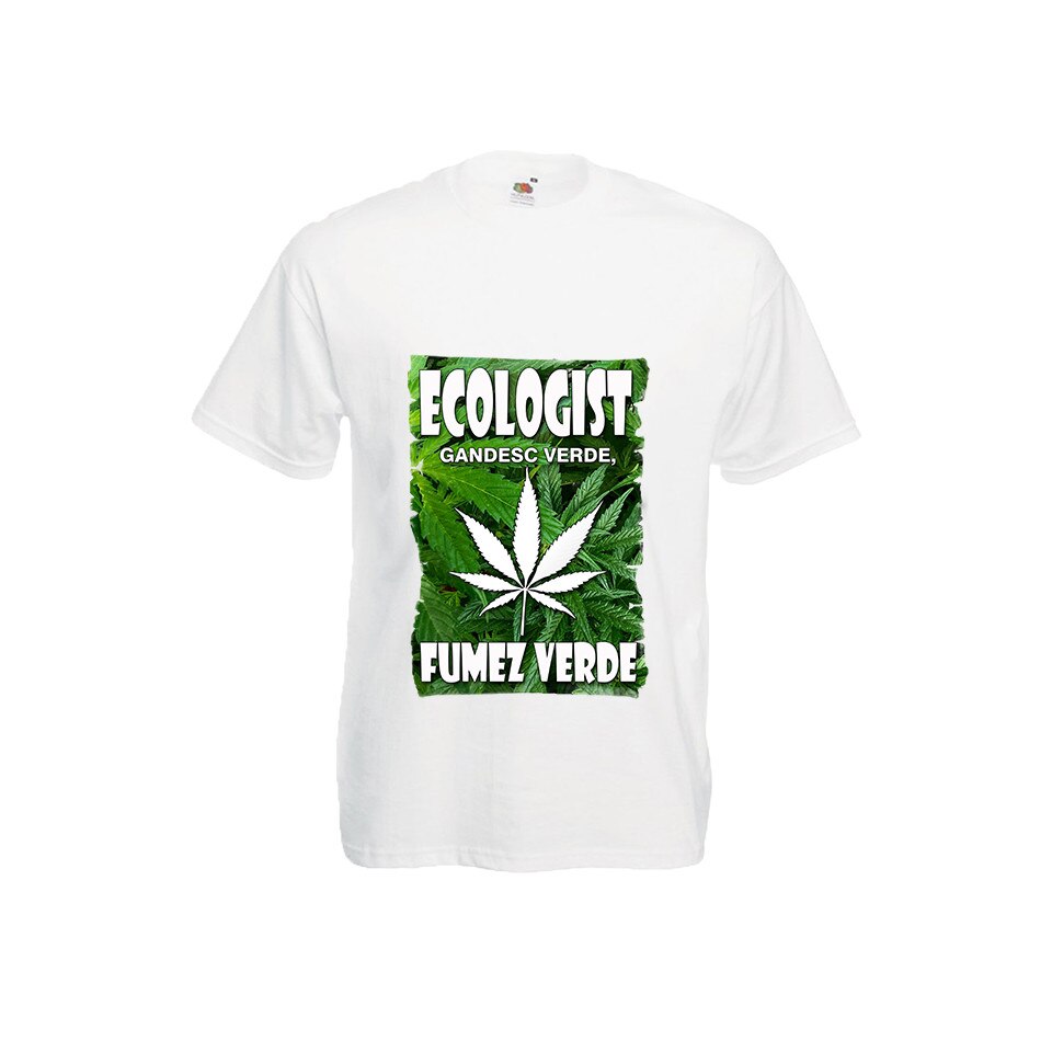 Tricou barbatesc imprimeu Ecologist, fumez verde, alb, 2XL