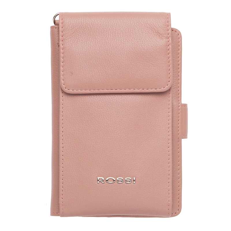Portofel din piele naturala, Rossi, RSC3738, 10.5x16.5x3 cm, Roz prafuit
