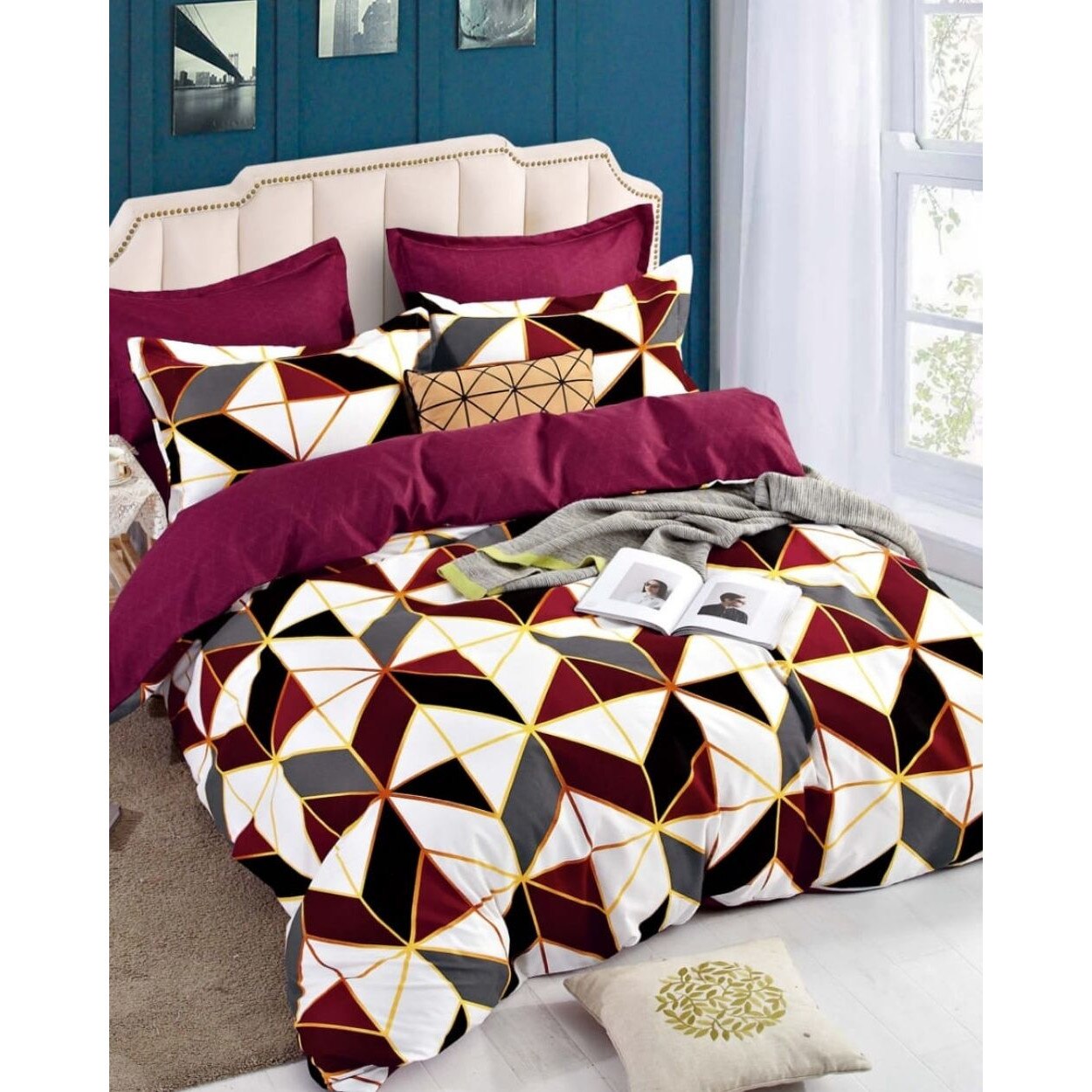 Lenjerie de Pat din Finet cu 2 Fete, 6 Piese, Pat 2 Persoane, Cara