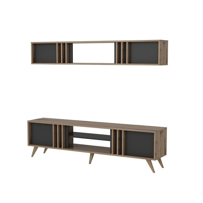 Comoda TV Bren, Homemania, Lemn, Negru/Maro, 180x35x48 cm