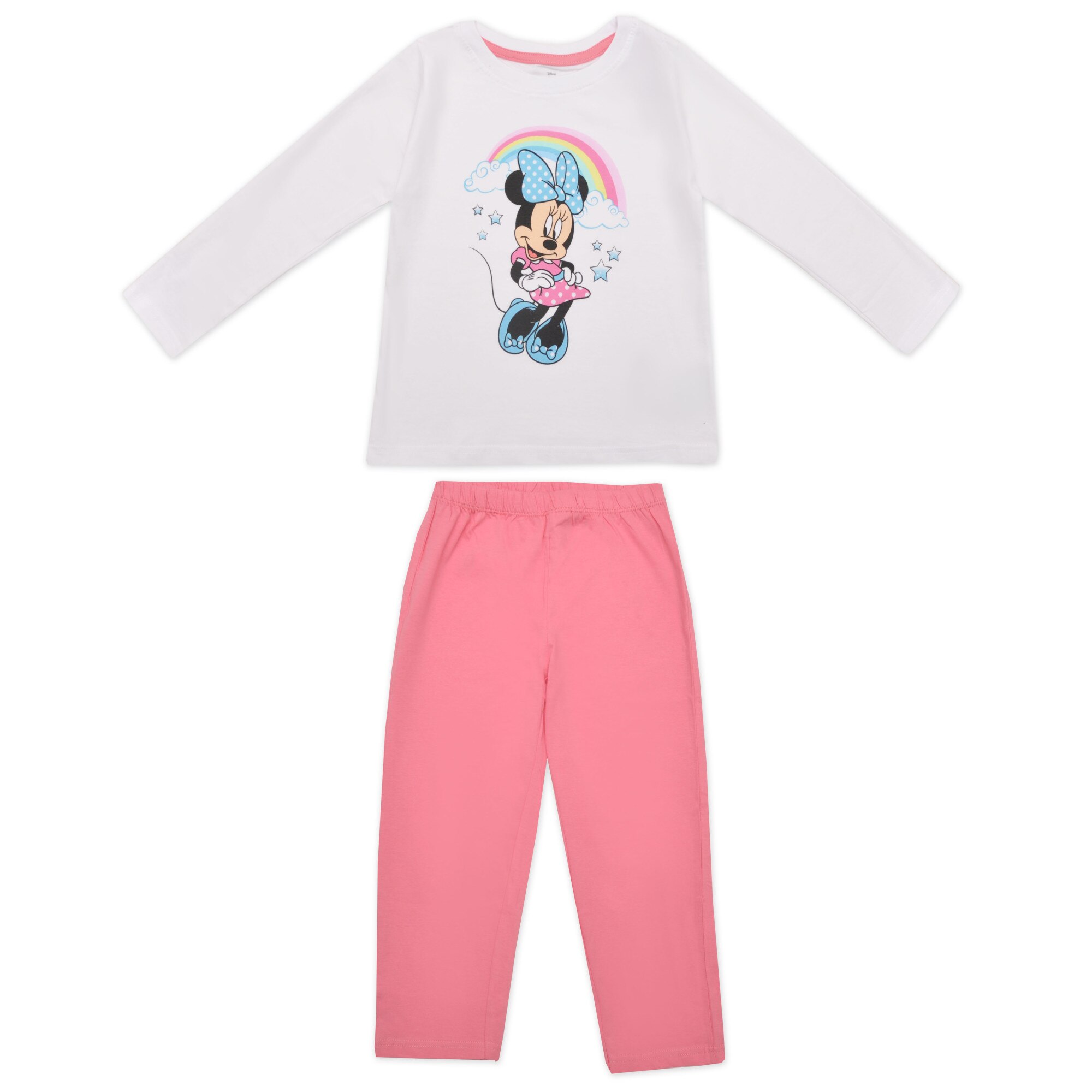 Pijama maneca lunga bumbac Minnie Mouse 6875, Alb/Roz