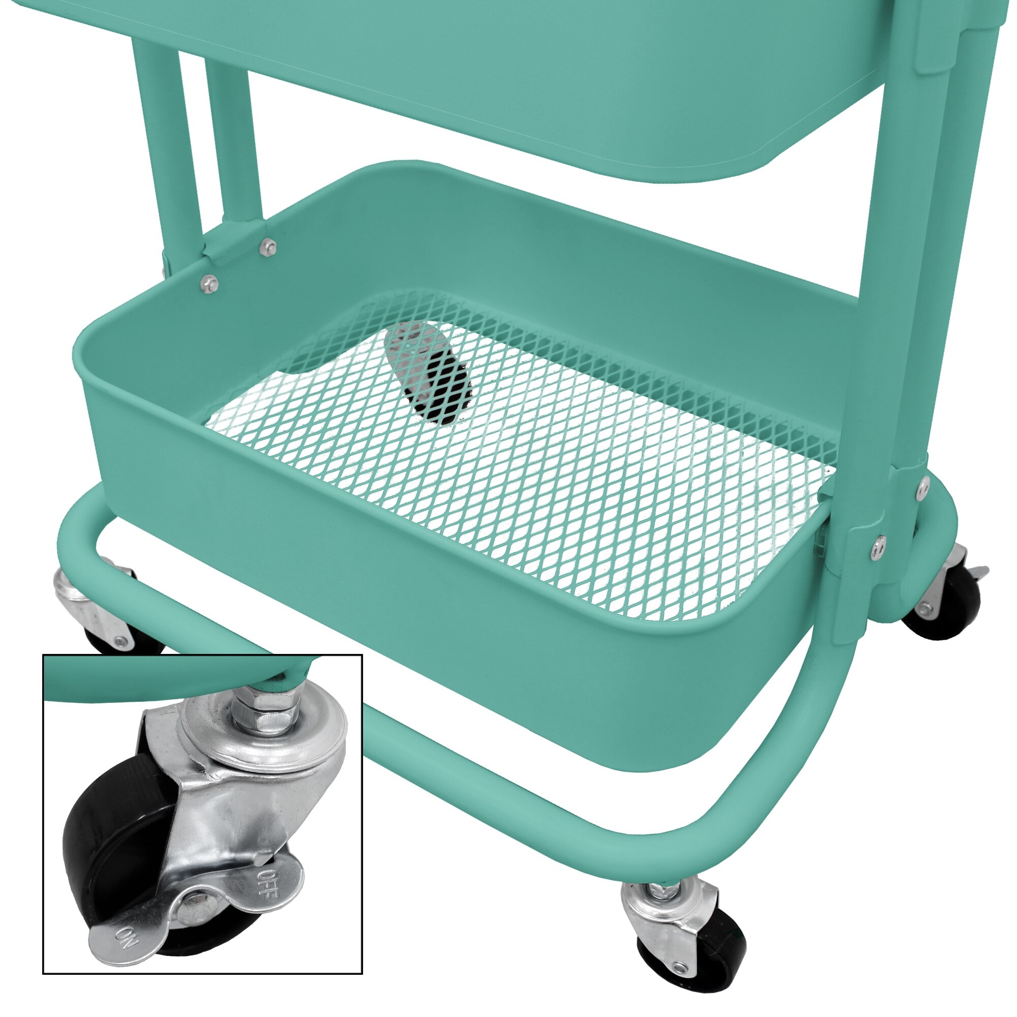 Raft cu roti, ECD Germany, 3 rafturi, metal, turcoaz - eMAG.ro