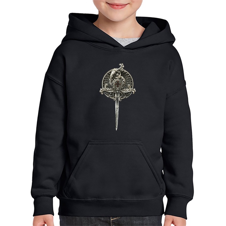 Hanorac copii Assassin's Creed Silver Pin Cross, Negru