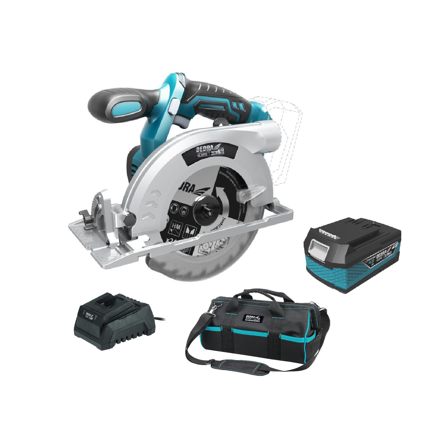 Fierastrau circular 18V, 165 mm, 3800 RPM, cu Acumulator 4.0 Ah, Incarcator inclus, Geanta transport 20 L si accesorii incluse