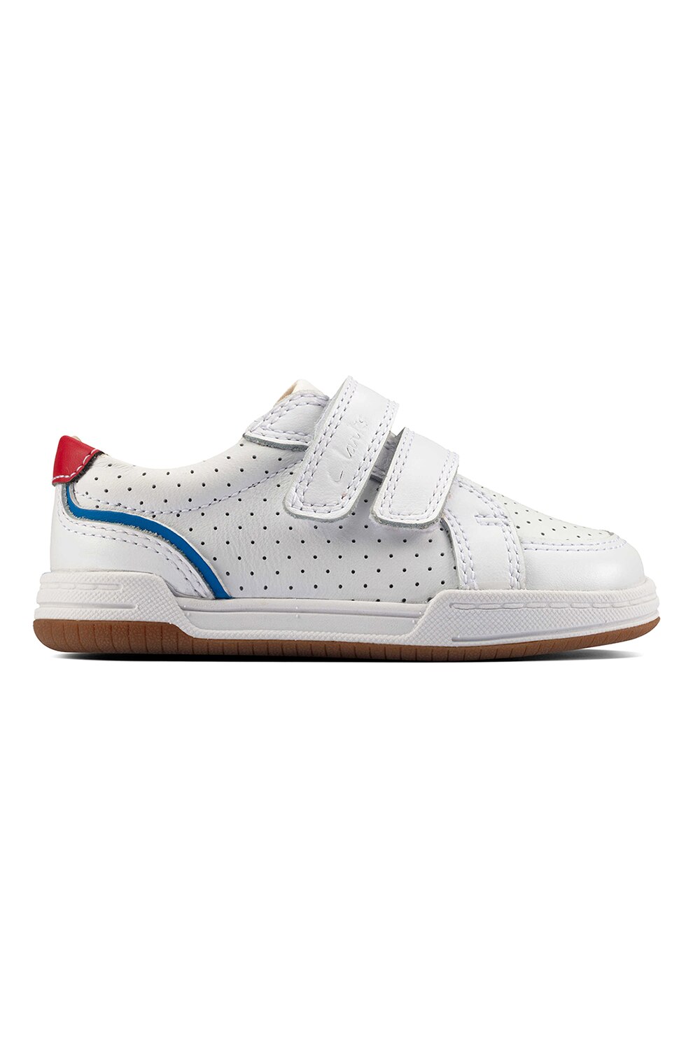 Clarks, Pantofi sport din piele cu inchidere velcro si model cu perforatii Fawn Solo, Alb prafuit