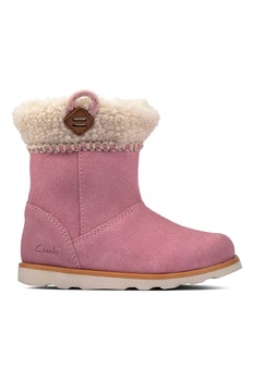 Clarks, Cizme din piele intoarsa cu detaliu cu model teddy Crown Loop, Roz Clarks, Cizme din piele intoarsa cu detaliu cu model teddy Crown Loop, Roz