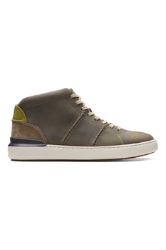 Clarks, Pantofi sport mid-high din piele nabuc si piele intoarsa CourtLite, Kaki Clarks, Pantofi sport mid-high din piele nabuc si piele intoarsa CourtLite, Kaki