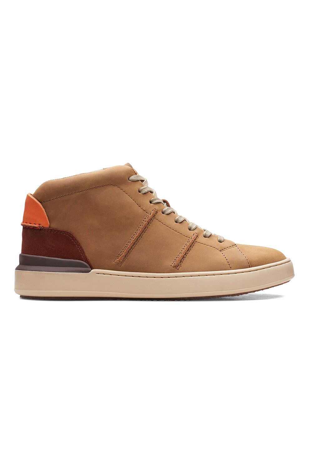 Clarks, Pantofi sport mid-high din piele nabuc si piele intoarsa CourtLite, Maro camel