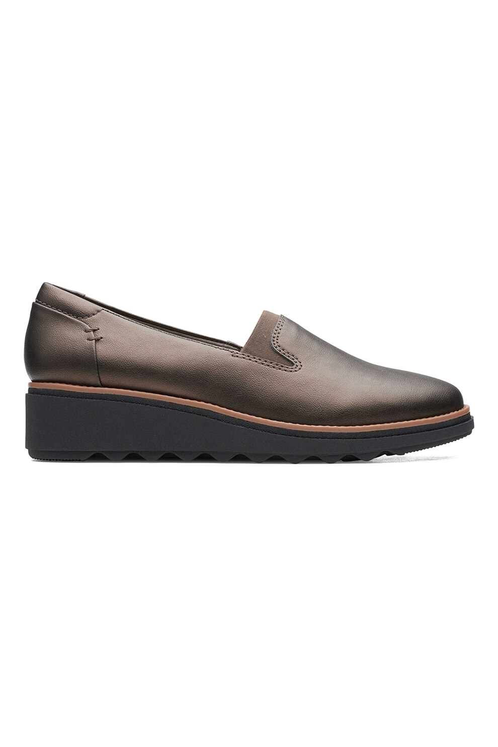 Clarks, Pantofi loafer wedge de piele ecologica Sharon Dolly Antique, Maro bronz