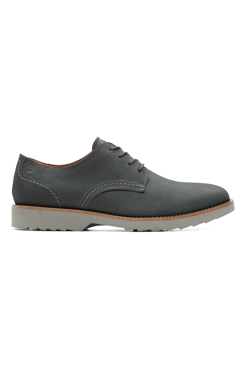 Clarks, Pantofi derby din piele nabuc cu model uni Fallhill, Gri inchis