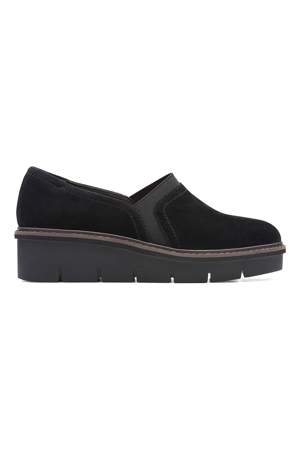 Clarks, Pantofi loafer din piele intoarsa cu talpa wedge Airabell, Negru