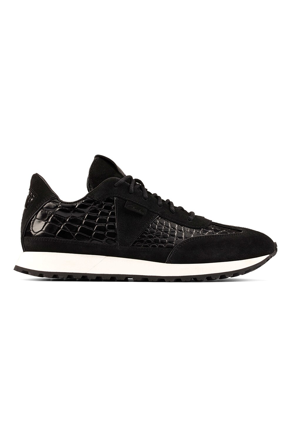 Clarks, Pantofi sport de piele cu aspect de piele de crocodil Retro Run, Negru